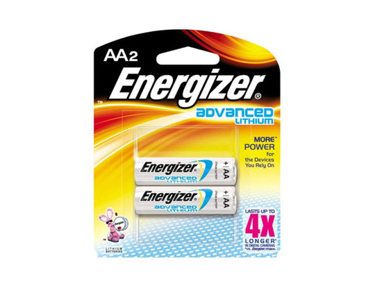 Energizer Advanced EA91-BP-2 AA 3000mAh 1.5V Lithium Iron (LiFeS2) Button Top Batteries - 2 Pack Retail Card