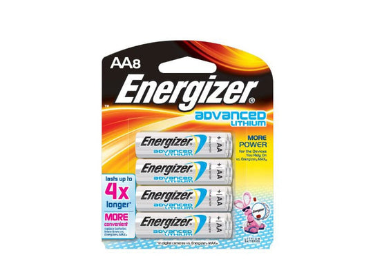 Energizer Advanced AA 3000mAh 1.5V Lithium (LiFeS2) Batteries (EA91BP-8) - 8 Pack Retail Card