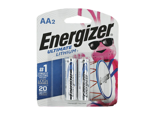 Energizer Ultimate L91-BP-2 AA 3000mAh 1.5V High Energy 5A Lithium (LiFeS2) Button Top Batteries - 2 Piece Retail Card