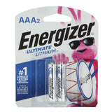 Energizer Ultimate L92-BP-2 AAA 1250mAh 1.5V High Energy 1.5A Lithium (LiFeS2) Button Top Batteries - 2 Piece Retail Card