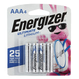 Energizer Ultimate L92-BP-4 AAA 1250mAh 1.5V High Energy 1.5A Lithium (LiFeS2) Button Top Batteries - 4 Pack Retail Card