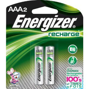 Energizer Recharge NH12-BP-2 AAA 850mAh 1.2V Nickel Metal Hydride (NiMH) Button Top Batteries - 2 Piece Retail Card