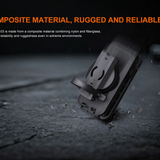 Product with composite material on a dark surface, highlighting durability.