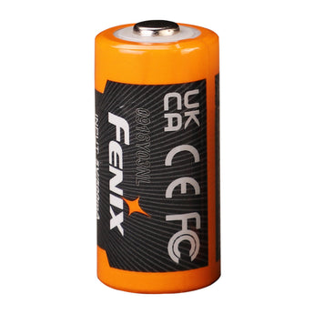 Orange battery with black label featuring 'Fenix' branding on a white background