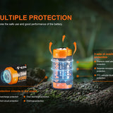 Battery with multiple protection features highlighted on a dark background