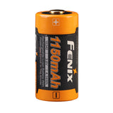 Fenix battery with orange and black design on a white background