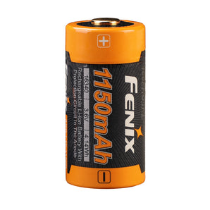 Fenix battery with orange and black design on a white background