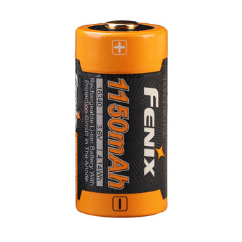 Fenix battery with orange and black design on a white background