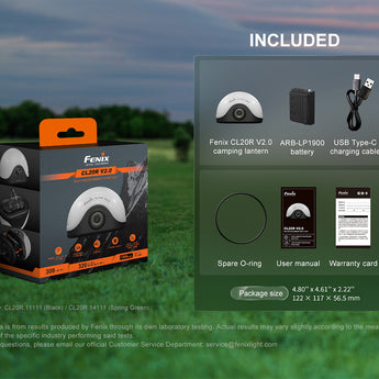 Fenix CL20R V2.0 USB-C Rechargeable Camping lantern - 300 Lumens - Includes 1 x 1900mAh Li-ion Battery Pack - Midnight Black