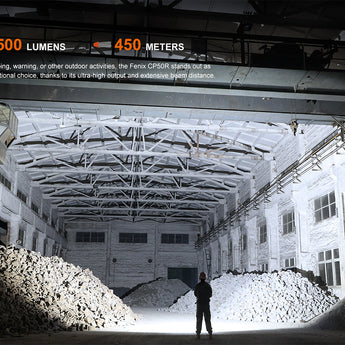 Fenix CP50R USB-C Rechargeable Work Light Informational Slide - 5500 Lumens and 450 Meters