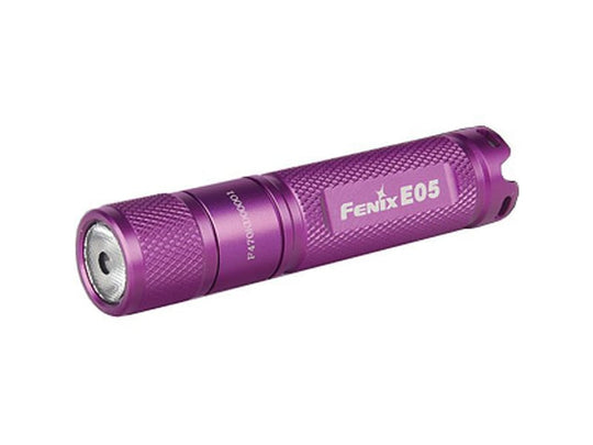 Fenix E05 LED Flashlight with 27 Lumen CREE R2 LED - Uses 1xAAA - Purple Body