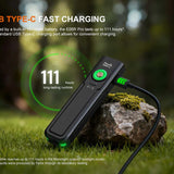 Fenix E06R Pro RG Flat Flashlight - infographic indicating USB-C fast charging with long runtime