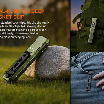 Fenix E08R UE Flat Flashlight - Dual Position Deep Pocket Clip