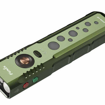 Fenix E08R UE Flat Flashlight - Green Color Option - Angled Left