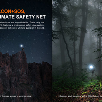 Fenix HT18R V2.0 USB-C Rechargeable LED Flashlight Informational Slide - Beacon + SOS