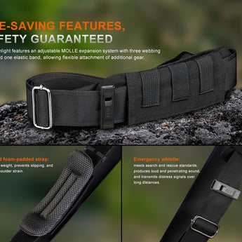 Fenix LR50R V2 - Shoulder Strap with Padded Comfort Guard and Included Emergency Whistle