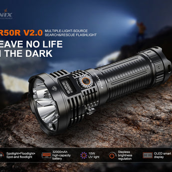 Fenix LR50R V2 - Specifications Overview - Searchlight with Spot, Flood, UV, and Red Light