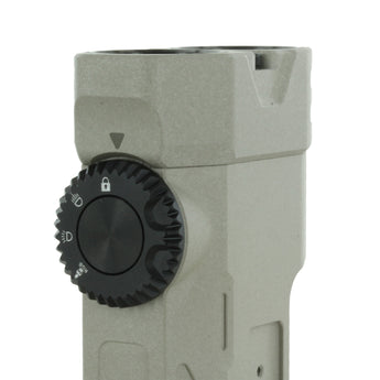 Close-up of the Fitorch PX18 LED flashlight marble gray version with control dial on a white background