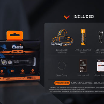 Fenix HM71R USB-C Rechargeable LED Headlamp - 1 x Luminus SFT70 and 1 x Luminus SST20 - 2700 Lumens - Includes 1 x 21700