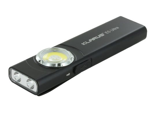 Klarus E5 Ultra Flashlight, Black Version, Diagonal Angle