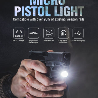 Klarus GL1 Mini LED Rechargeable Weapon Light - 600 Lumens - Uses Built-In Li-Poly Battery Pack