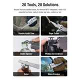 20 multitool function overview including rope cutter, glass breaker, etc
