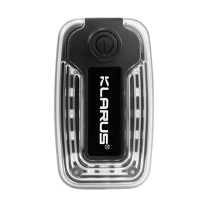 Klarus light with clear casing on a white background