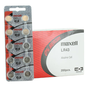 Maxell LR43 55mAh 1.5V Alkaline Coin Cell Battery - Tear Strip