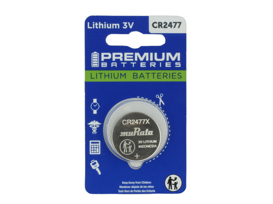 MuRata CR2477x 1000mAh 3V Lithium Primary (LiMnO2) Coin Cell Watch Battery - Front Packaging