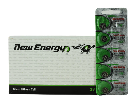 New Energy CR1025 3V Lithium Primary (LiMNO2) Coin Cell Battery - Hologram Packaging - 100pc Carton