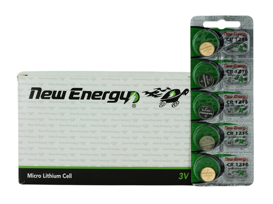 New Energy CR1216 3V 25mAh Lithium Primary (LiMNO2) Coin Cell Battery - Hologram Packaging - 100pc Carton Tear Strip