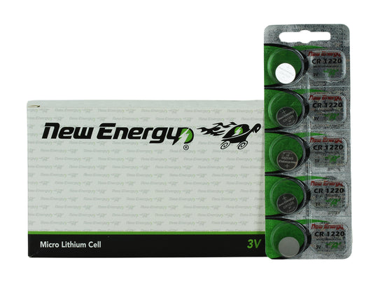 New Energy CR1220 3V 38mAh Lithium Primary (LiMNO2) Coin Cell Battery - Hologram Packaging - 100pc Carton Tear Strip