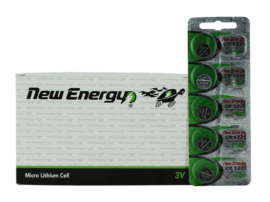 New Energy CR1225 3V 50mAh Lithium Primary (LiMNO2) Coin Cell Battery - Hologram Packaging - 100pc Carton Tear Strip