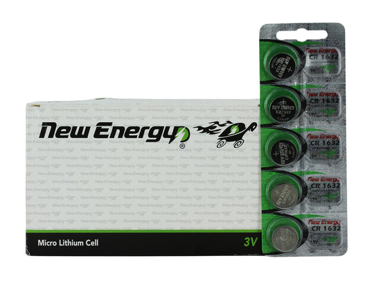 New Energy CR1632 3V 120mAh Lithium Primary (LiMNO2) Coin Cell Battery - Hologram Packaging - 100pc Carton Tear Strip