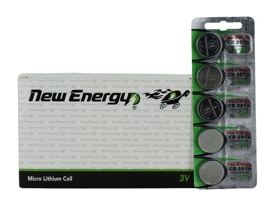 New Energy CR2016 3V 80mAh Lithium Primary (LiMNO2) Coin Cell Battery - Hologram Packaging - 100pc Carton Tear Strip