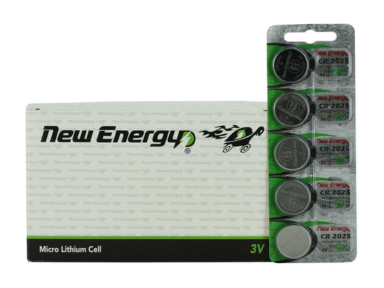 New Energy CR2025 3V 150mAh Lithium Primary (LiMNO2) Coin Cell Battery - Hologram Packaging - 100pc Carton Tear Strip