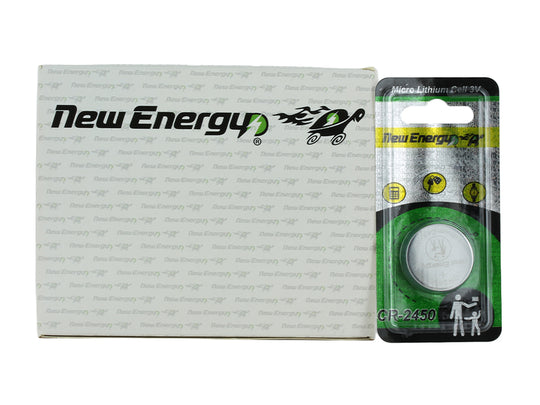 New Energy CR2450 3V 600mAh Lithium Primary (LiMNO2) Coin Cell Battery - Hologram Packaging - 24pc Carton Tear Strip
