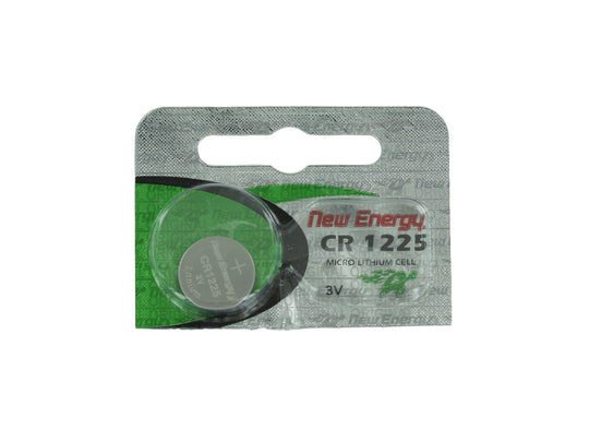 New Energy CR1225 lithium battery in packaging on a white background