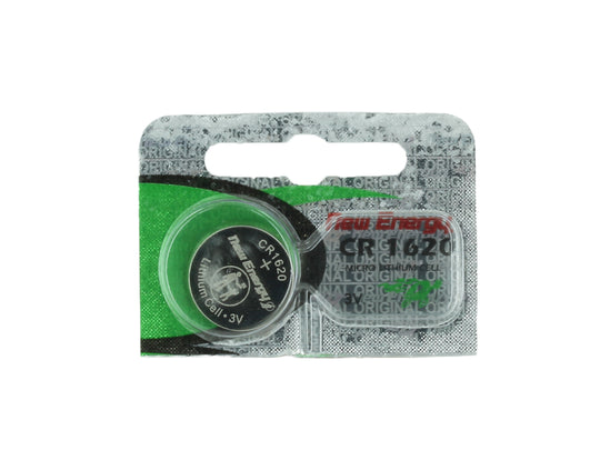 New Energy CR1620 lithium coin cell battery in single tear strip packaging