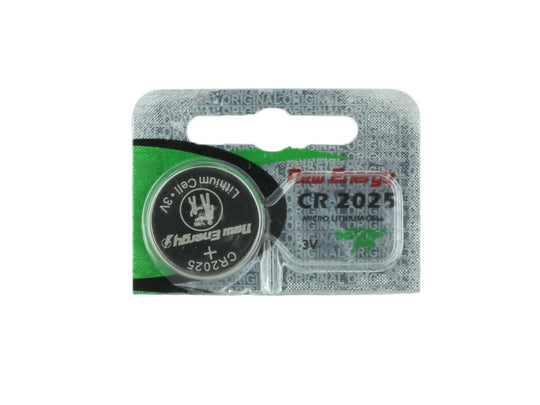 New Energy CR2025 lithium coin cell battery in single tear strip packaging