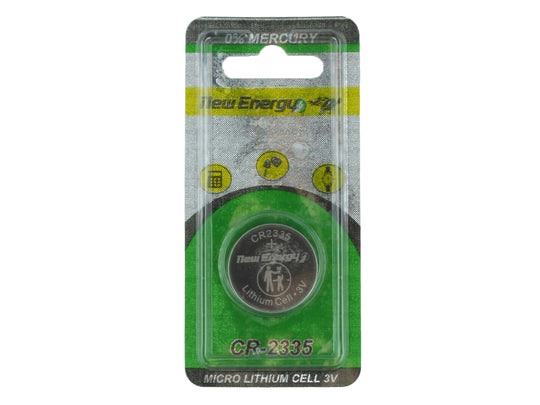 New Energy CR2335 lithium battery in packaging - 0% Mercury Label