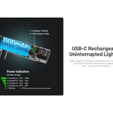 USB-C charging with 1100mAh capacity