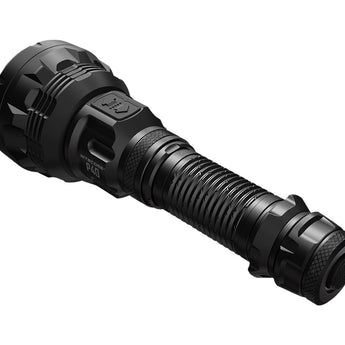 Nitecore P40 USB-C Rechargeable Ultra-Long Throw Dual Beam LEP Flashlight - Back Angled View of Tail Cap