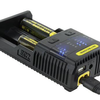 Nitecore Superb Charger SC2 2-Channel Selectable Current Smart Battery Charger for Li-ion, Ni-Cd, NiMH Batteries, and USB Devices