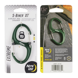 Green carabiner with Nite Ize packaging on a white background