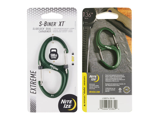 Green carabiner with Nite Ize packaging on a white background