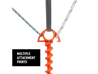 Orange spiral attachment point with multiple ropes on a white background