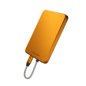 Nitecore Pocket 5 Ultra Thin 5000mAh Power Bank with Built in USB-C Cable - Orange, Silver, and Blue