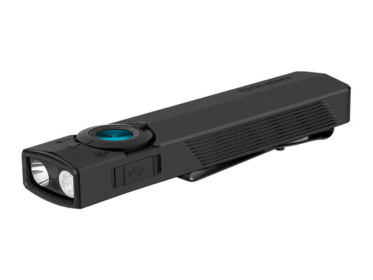 Black Olight ArkPro Rechargeable LED Flashlight - Angled Front View
