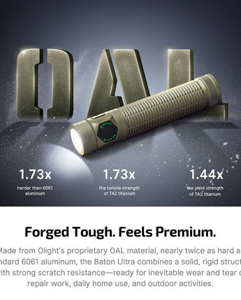 Olight Baton Ultra EDC Flashlight with OAL material text